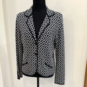 Talbots navy and white sweater jacket blazer 100% cotton size SP